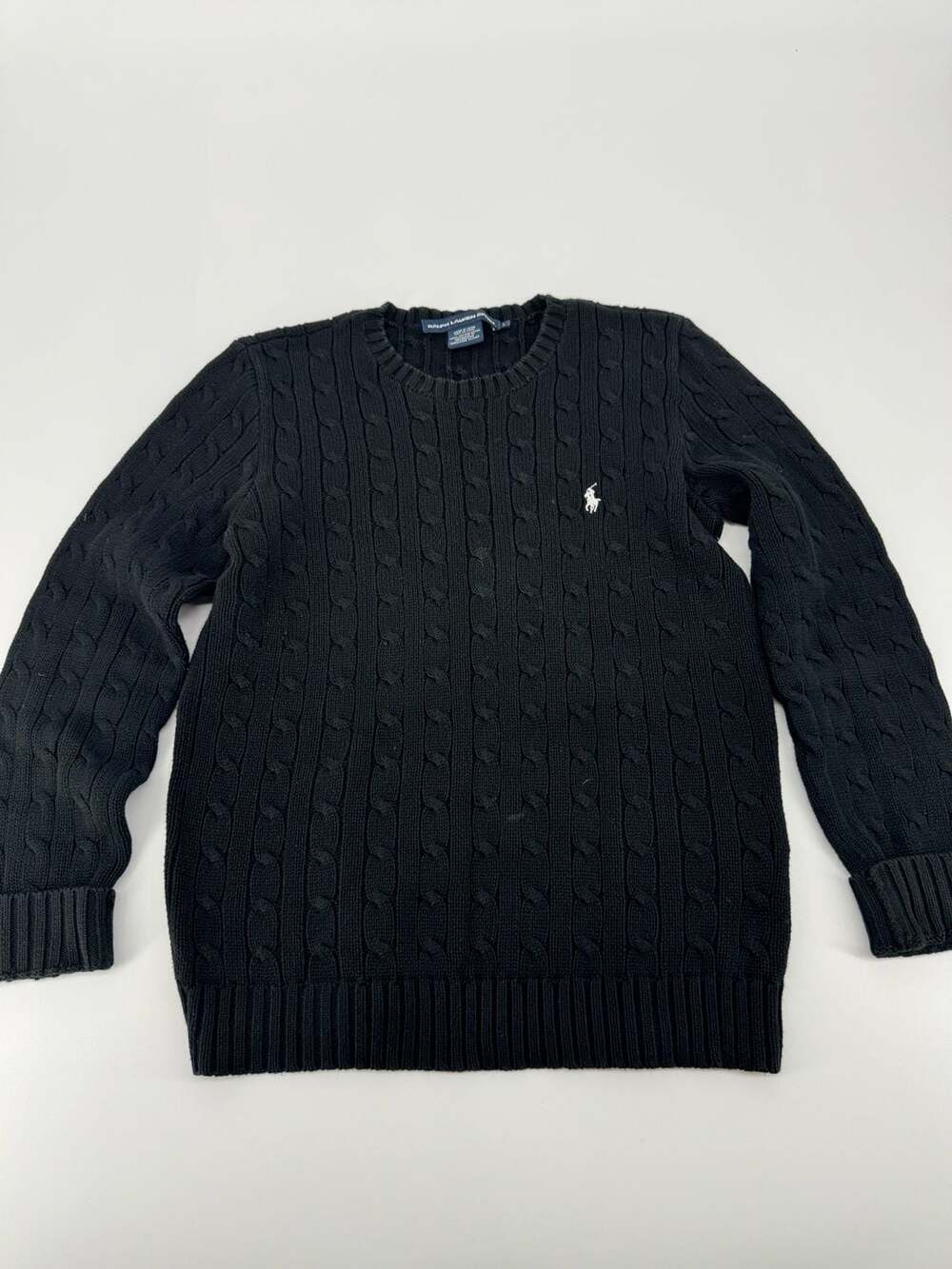 Ralph Lauren Sport Black Cable Knit Cotton Crewneck Sweater